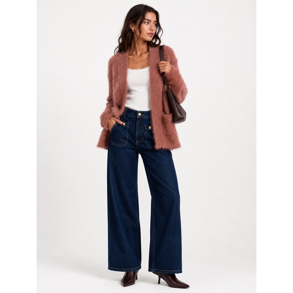Cozy Rose Pink Fuzzy Eyelash Knit Open Front Cardigan Pinch S/M